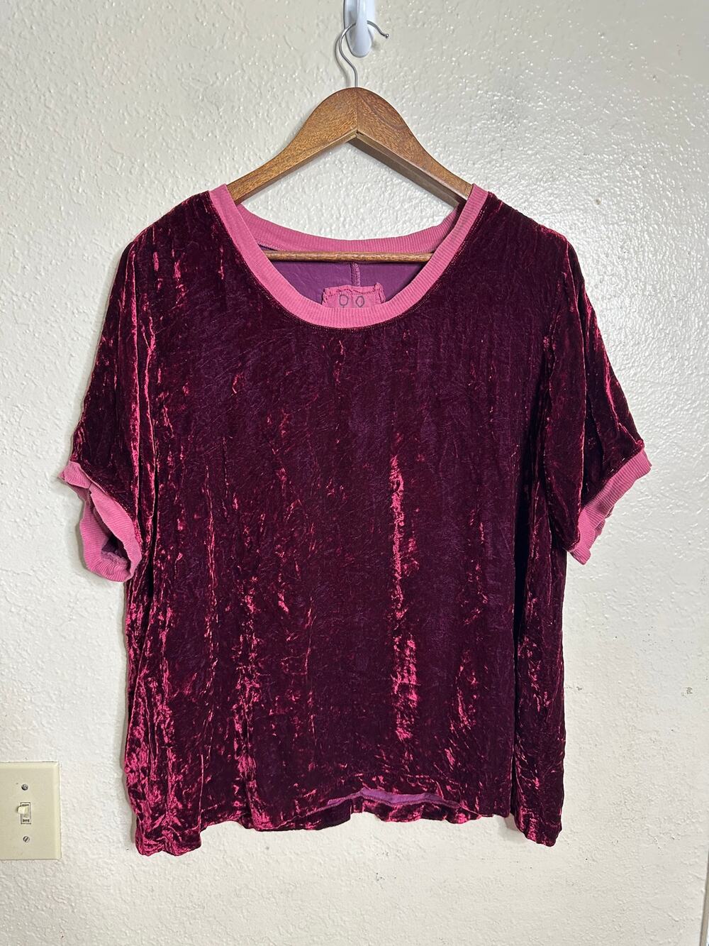 Pete & Greta Johnny Was Crushed Velvet Top size M Silk Blend Burgundy Relaxed